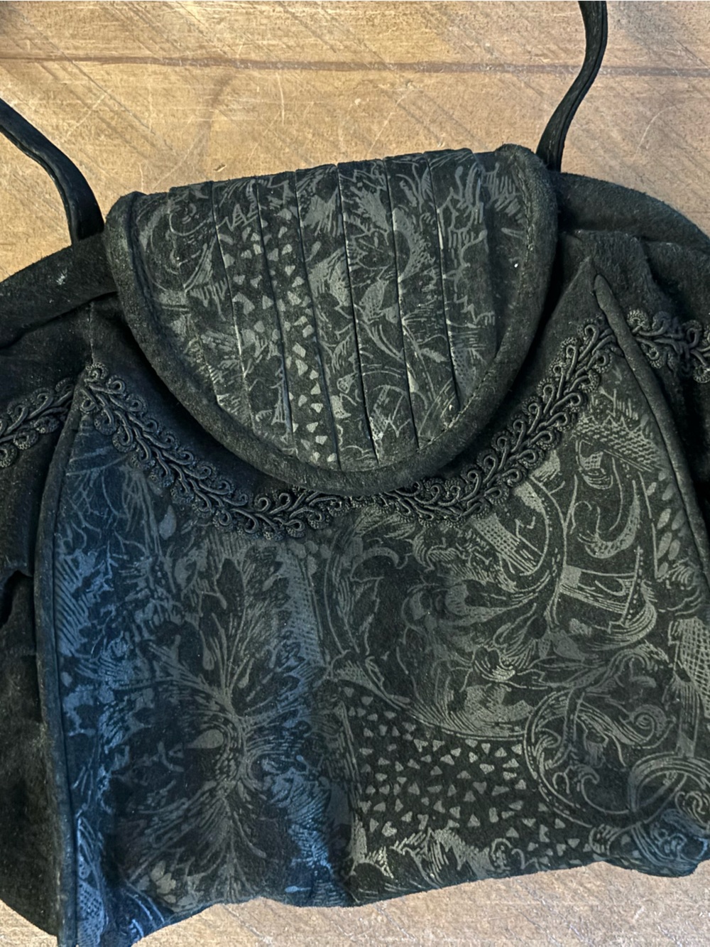 Wilson Black Vintage Wilson Patterned Women's Shoulder Bag with Embroidered Trim